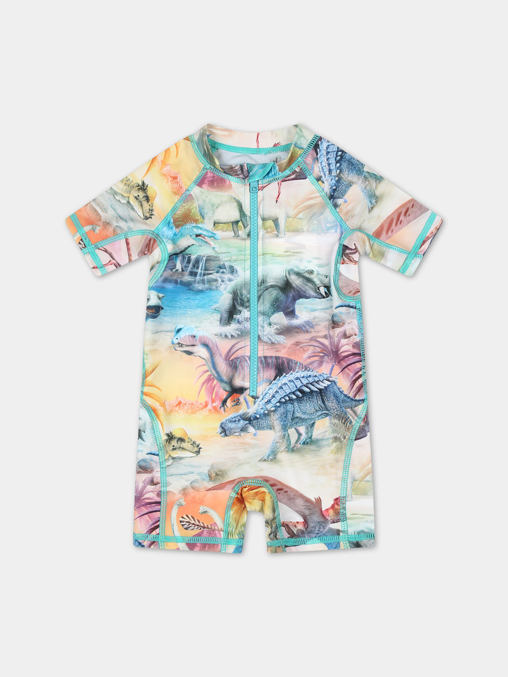 Multicolor anti-UV swimsuit for boy with dinosaur print